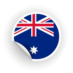 Sticker of Australia flag with peel off corner isolated on white background. Paper banner or circle curl label sticker with flip edge. Vector color post note for advertising design.