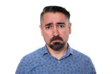 Fototapeta premium Portrait of sadness man wearing blue shirt