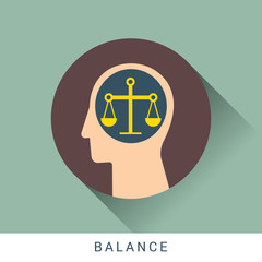 Obraz premium Equal Scale Balance, making decision icon concept in the drawing of human head