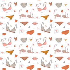Women's underwear lingerie bras and panties seamless pattern background