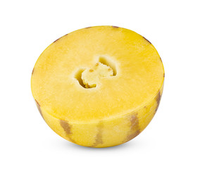 half pepino melons on a white background