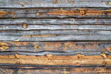 The surface of an old wooden cracked wall. Dried wood texture