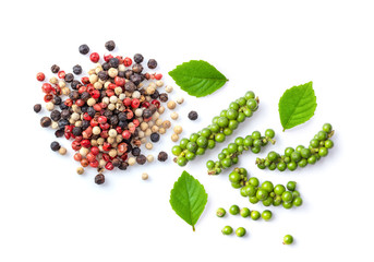 pepper corn with leaf  isolated on white background