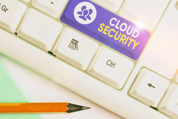 Writing note showing Cloud Security. Business concept for protection of data stored online from theft and deletion