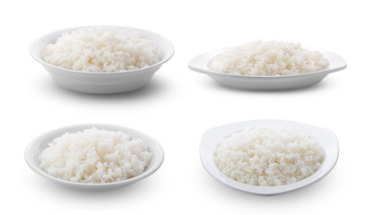 Cooked Jasmin Rice in white plate on white