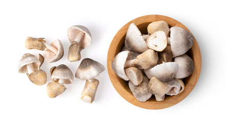 straw mushroom in wood bowl isolated on white background