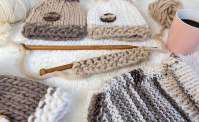 knitting in soft beige and cream neutral wool 