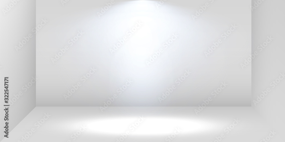 Wall mural 3d exhibition booth. white empty promotional stand with desk. vector white empty geometric square. p