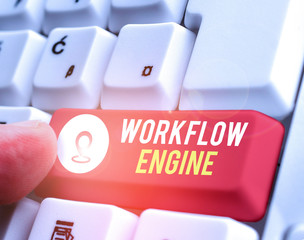 Conceptual hand writing showing Workflow Engine. Concept meaning software application that...