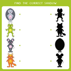Find the correct shadow for animals. Worksheet of simple educational game for kids