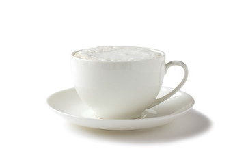 White coffee cup with saucer isolated on white.