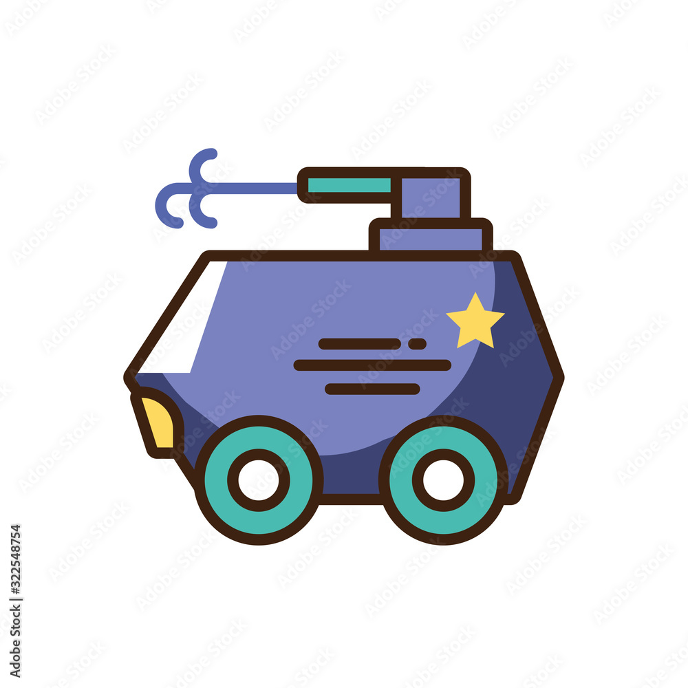 Sticker cartoon police van icon, colorful fill style