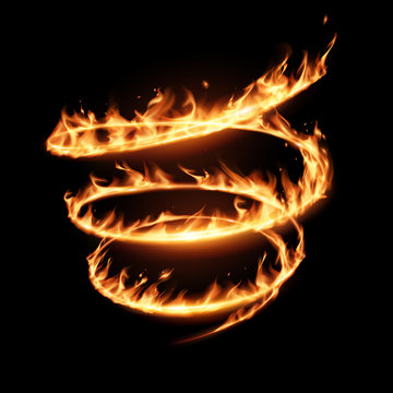 Abstract flame spiral whirl on black background