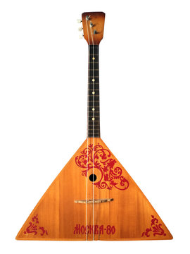Balalaika Russian folk string musical instrument isolated on white background.