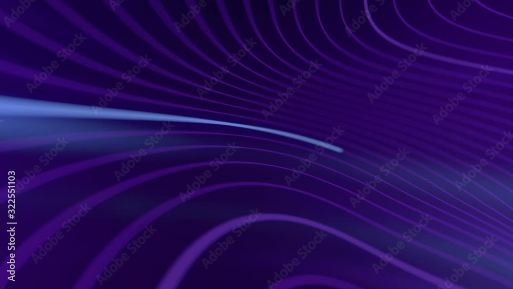 Aufkleber Deformed wavy wires with motion glowing lines on splines. 3d loop animation. HD