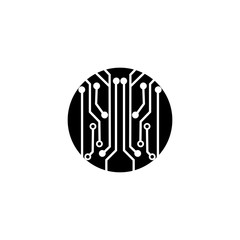 circuit board  in the circle icon.technology logo design template symbol icon vector-vector