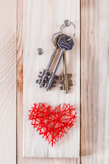 Housekeeper made of wood threads, nails, keys, interior decoration, creating with your own hands, home, February 14, Valentine's day