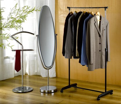 Clothes Rack, Standing Mirror And Valet Stand In Dressing-room