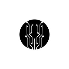 circuit board  in the circle icon.technology logo design template symbol icon vector-vector