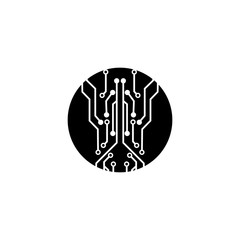 circuit board  in the circle icon.technology logo design template symbol icon vector-vector
