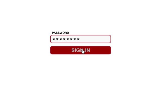 Entering password and clicking the button sign in on computer screen