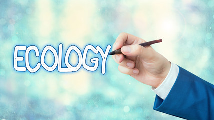 Writing note showing Ecology. Business concept for Branch of science relation organisms environment...