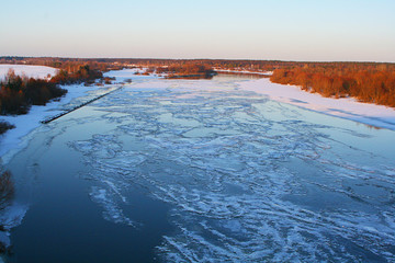 winter landscape with river in winter