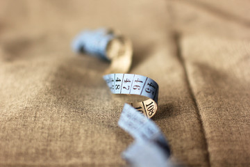 Meter for sewing closeup. Meter on fabric