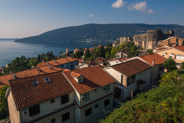 View on the Herceg Novi city and Kotor Bay at sunny day, Montenegro