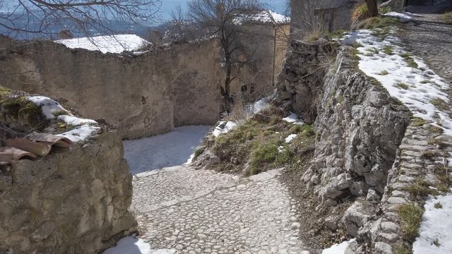 The beautiful village of Calascio on a winter afternoon. Abruzzo, Italy.