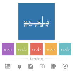 Radio tuner flat white icons in square backgrounds
