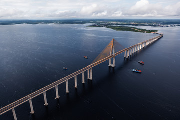 Fototapeta na wymiar Cable-stayed bridge over the river in Manaus