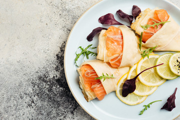 many types of pancakes with fillings in the restaurant menu