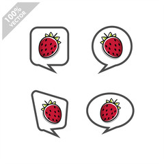 Fruit icon inside speech bubble set of 4, isolated flat design vector illustration.