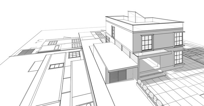 Modern House Sketch 3d Illustration