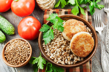 Buckwheat with burgers