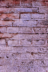 Old red brick wall background, close up