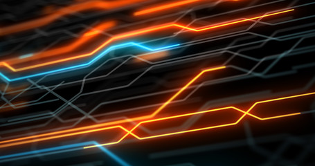 Circuit board, Motherboard, Digital chip. Tech science background. Integrated communication processor. Information engineering component with bokeh. 3D Render computer hardware technology