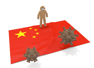 3D illustration. China flag. Protect yourself from pathogens. Infectious virus is epidemic.