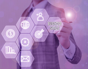 Word writing text Business Goals. Business photo showcasing company expects to accomplish over a...