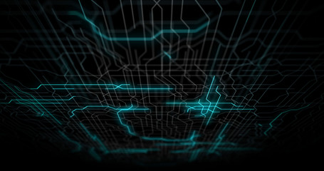 Circuit board, Motherboard, Digital chip. Tech science background. Integrated communication processor. Information engineering component with bokeh. 3D Render computer hardware technology