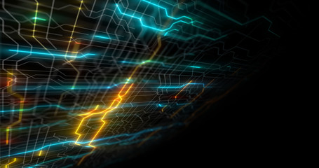 Circuit board, Motherboard, Digital chip. Tech science background. Integrated communication processor. Information engineering component with bokeh. 3D Render computer hardware technology