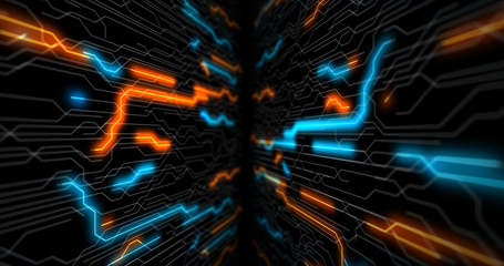 Circuit board, Motherboard, Digital chip. Tech science background. Integrated communication processor. Information engineering component with bokeh. 3D Render computer hardware technology