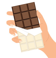 hand holding chocolate bar vector