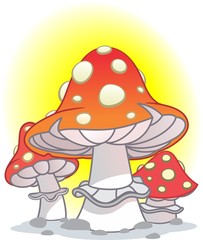 Red fly agaric mushrooms vector illustration in flat cartoon style.