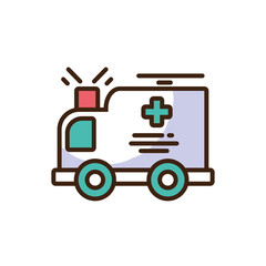 cartoon ambulance icon, colorful fill style