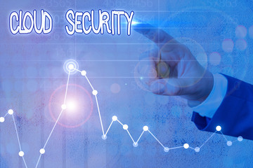 Word writing text Cloud Security. Business photo showcasing protection of data stored online from theft and deletion