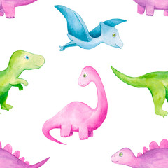 Cute watercolor dinosaur pattern © aksinyalady
