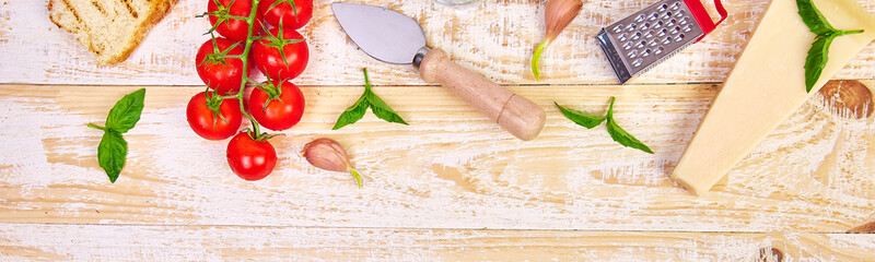 Banner of Italian food background. Ready for cooking. Food frame