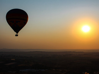hot air balloon at sunset